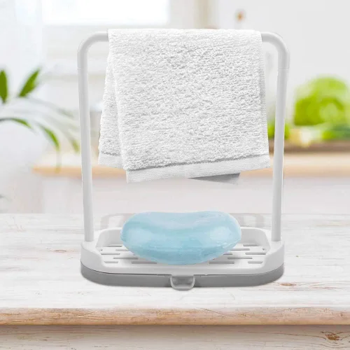 Vista 5 de Toallero de cocina para encimera de cocina, soporte para trapo, soporte para trapo, barra desmontable de cocina, toallero, organizador de Gris
