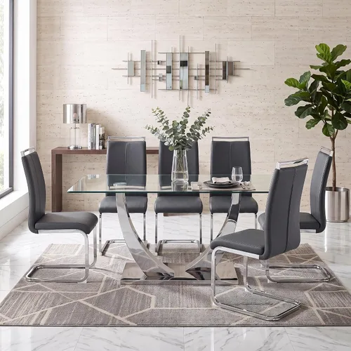 Vista 35 de Juego de mesa de comedor blanca para 6, 71 pulgadas, juego de mesa de comedor de mármol sintético para 6 Modern Dining Table Set for 6, Black PU