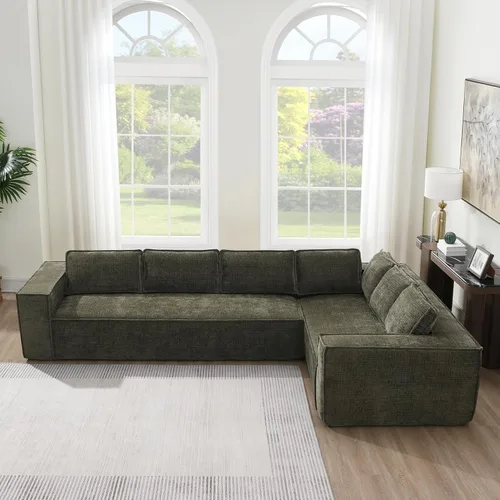 Vista 3 de Merax Moderno sofá modular modular en forma de L de 129.5 pulgadas con cojines, juego de sofá modular de piso de 6 asientos con diván para sala