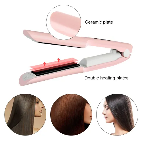 Vista 6 de Mini alisador de pelo inalámbrico portátil de viaje, rizador plano 2 en 1, de cerámica, recargable por USB, plancha plana inalámbrica