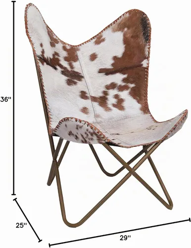 Vista 3 de cuero Silla de mariposa de cuero hecha a mano para sala de estar, silla de cuero cosido a mano mariposa (blanco bronceado)