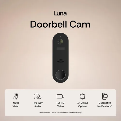 Vista 2 de Luna Doorbell Cámara inalámbrica, detección de paquetes y humanos AI, alertas instantáneas, visión nocturna, audio de 2 vías, alimentación por