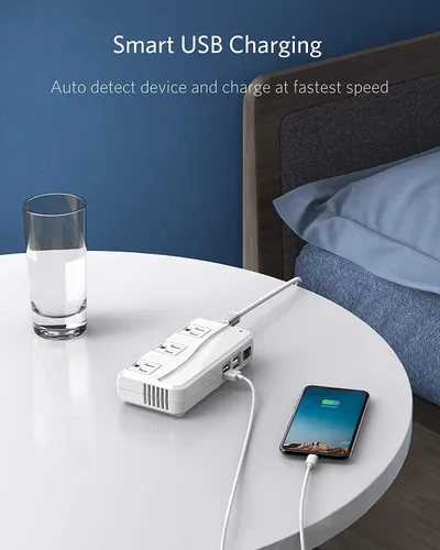 Vista 6 de BESTEK - Adaptador de viaje universal convertidor de voltaje de 100-220 V a 110 V de 250 W con carga USB de 6 A y 4 puertos, 3 tomas de CA