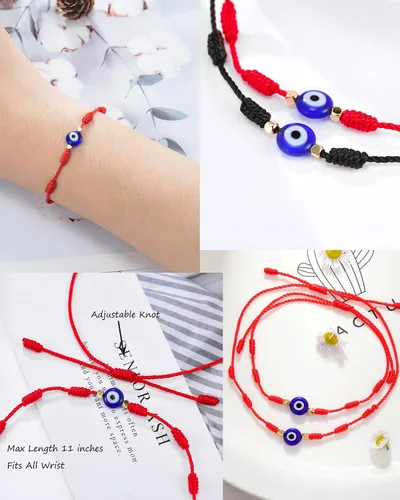 Vista 4 de Pulsera de 7 nudos contra el mal de ojo para mujeres, hombres y bebés, cuerda roja negra rosa, protección contra el mal de ojo, buena suerte, regalo