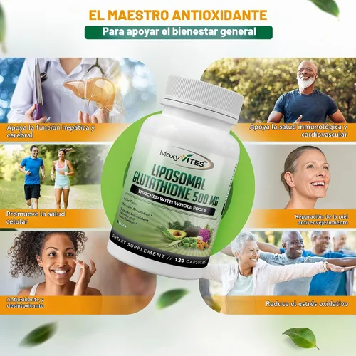 Vista 3 de Suplemento de glutatión liposomal de 500 mg – L glutatión puro (GSH) reducido – Forma activa, hecho con alimentos integrales orgánicos, complejo
