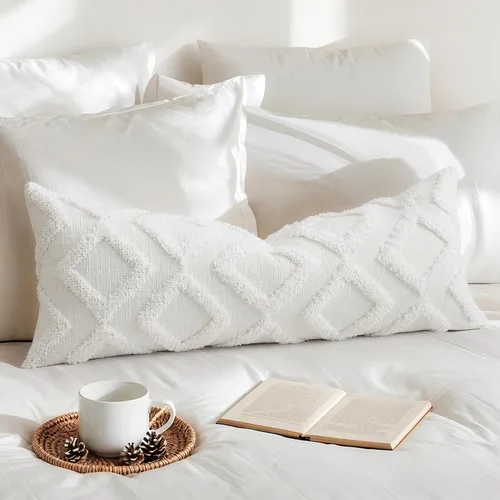 Vista 8 de NUYECY Fundas de almohada largas con patrón de diamantes de 12 x 24 pulgadas, funda decorativa de felpilla de felpa larga para cojín lumbar, funda