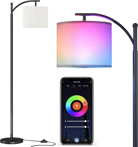 Vista 17 de SUNMORY Lámpara de pie de arco, lámpara de pie moderna con bombilla de 9W y 3 temperaturas de color, lámparas de pie de metal con pantalla colgante