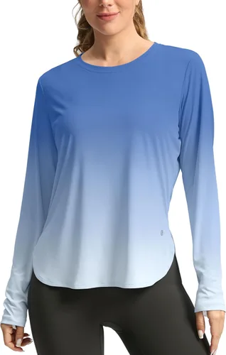 Vista 7 de Camisetas de sol para mujer, con protección ultravioleta FPU 50+, manga larga, ligera, de secado rápido, para entrenamiento, senderismo, para mujer