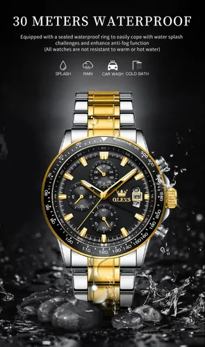 Vista 4 de OLEVS Mens Watches Luxury Dress Analog Quartz Gold Stainless Steel Wrist Watch Color Multifunction Chronograph Waterproof Date Wrist Watch for Mens