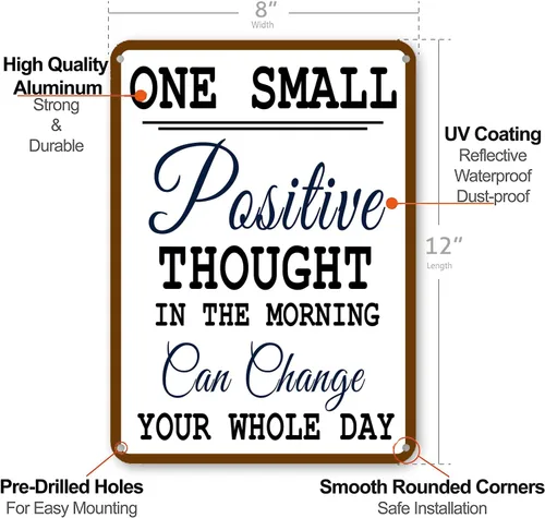 Vista 3 de HYBLOM One Small Positive Thought - Decoración motivacional de metal para mujer, decoración de oficina y baño, póster inspirador de arte de pared