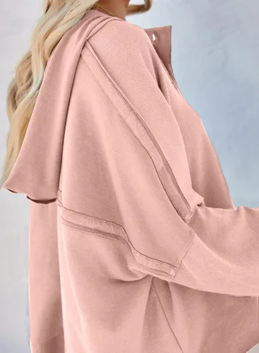 Vista 2 de Dokotoo Sudaderas con capucha de manga larga con cuello en V y botones para mujer