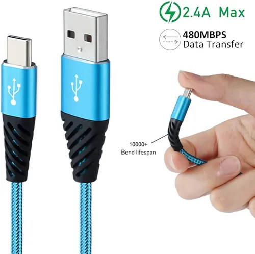 Vista 3 de Bynccea Cable de carga tipo C de 10 pies, paquete de 4 cables de carga rápida USB A a USB C, cargador de teléfono celular, nailon trenzado