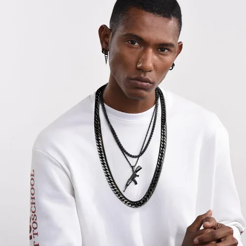 Vista 9 de U7 Cadena de eslabones cubanos estilo Miami, corte diamante, hombre o mujer, acero, negroplatachapada en oro 18 K, ancho de 864156423643064