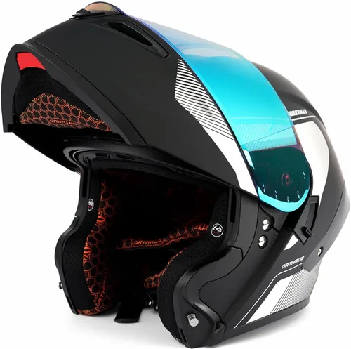 Vista 10 de Orthrus Casco modular LED para motocicleta de cara completa - Aprobado por el DOT, con visor abatible doble, protector solar y listo para Bluetooth