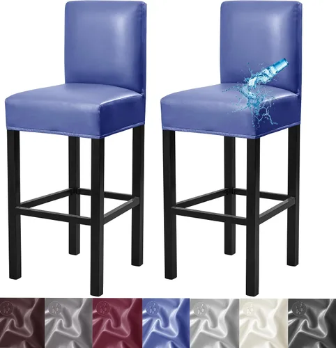 Vista 12 de Fundas para taburetes de bar, paquete de 2 fundas elásticas impermeables de poliuretano con respaldo, fundas extraíbles para taburetes de bar