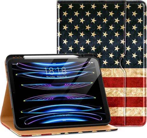 Vista 11 de DTTO para iPad Pro 12.9 6ª / 5ª / 4ª / 3ª generación Funda 2022/2021/2020/2018, Funda de cuero premium tipo folio con soporte integrado