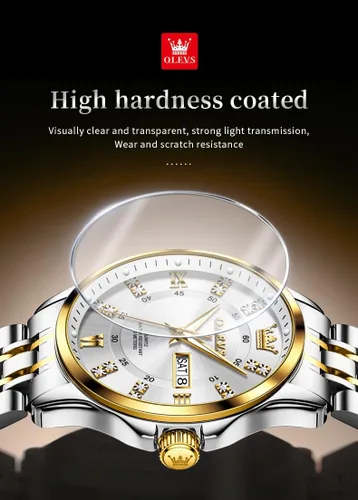 Vista 27 de OLEVS - Relojes de diamantes para hombres, relojes de vestir a prueba de agua, relojes analógicos de cuarzo de lujo con calendario de fecha y correa