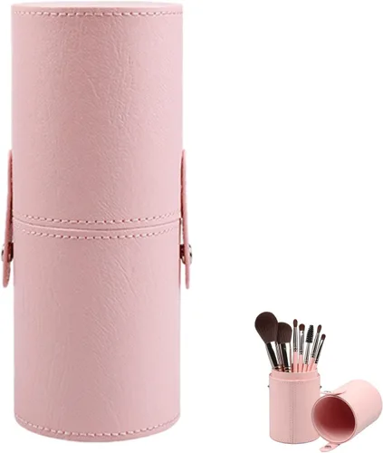 Vista 11 de PU Leather Makeup Storage Holder Cosmetic Cup, Travel Makeup Brush Holder Organizer Case with Button Closure, Portable Cosmetic Brush Storage