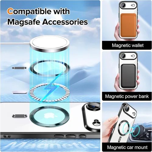 Vista 3 de Hython Funda magnética transparente para iPhone Air con protector de lente de cámara [compatible con MagSafe] con borde chapado de lujo, funda