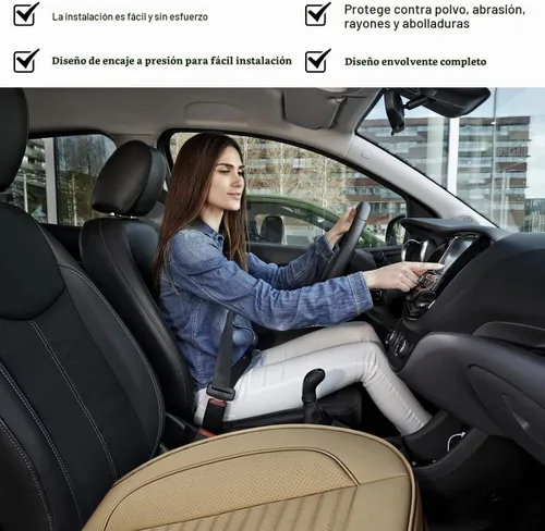 Vista 6 de Funda de cuero para asiento de automóvil, funda de cojín de cuero para asiento delantero y inferior con bolsillo de almacenamiento, protector