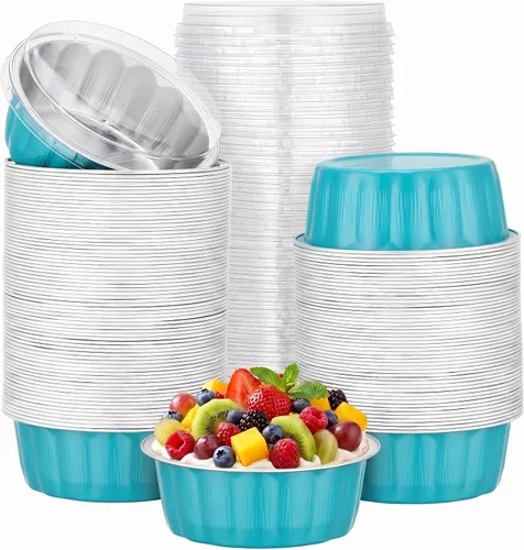 Vista 74 de Beasea Disposable Ramekins with Lids, 50 Pack 8oz 235ml Aluminum Foil Baking Cups with Lids, Aluminum Creme Brulee Ramekins Muffin Cupcake Pudding