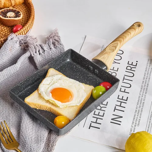 Vista 7 de Sartén de tortilla japonesa,Sartén antiadherente para huevos Tamagoyaki,Sartén rectangular pequeña con tapa,Espátula de silicona y cepillo