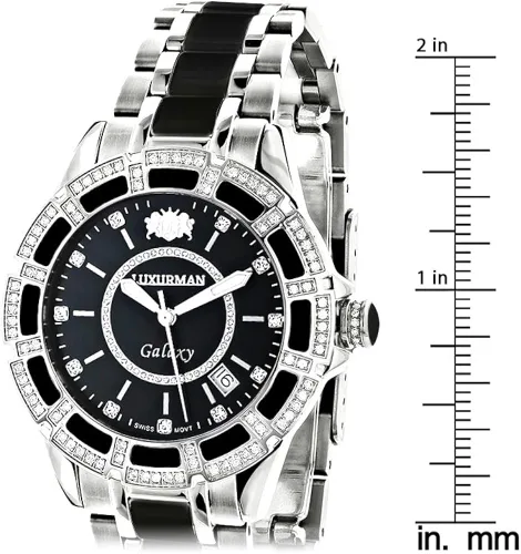 Vista 5 de LUXURMAN Galaxy Midsize Reloj de diamantes Negro Cerámica 1,25ct