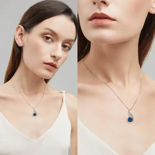 Vista 3 de Collares de plata de ley 925 con piedra de luna de ópalo, perla y circonita cúbica, joyería de fénix, regalos de cumpleaños para mujeres y niñas