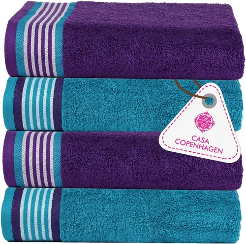 Vista 45 de CASA COPENHAGEN Exotic - Juego de 6 toallas de diseño de 100% algodón egipcio, color azul aguamarina, 550 GSM, 2 toallas de baño, 2 toallas de baño