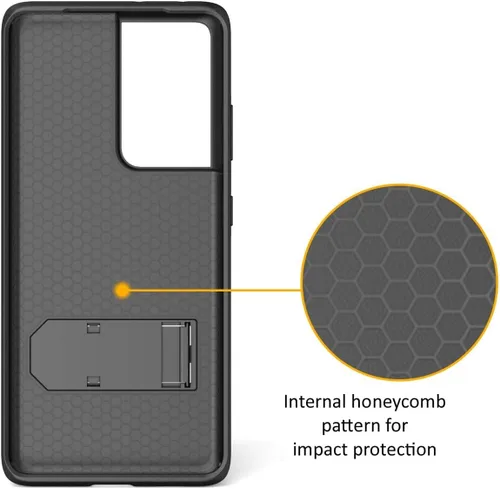 Vista 6 de Funda compatible con el teléfono Samsung Galaxy S21 Ultra 5G (tamaño de pantalla 6.8 pulgadas solamente). Funda híbrida de doble capa con soporte
