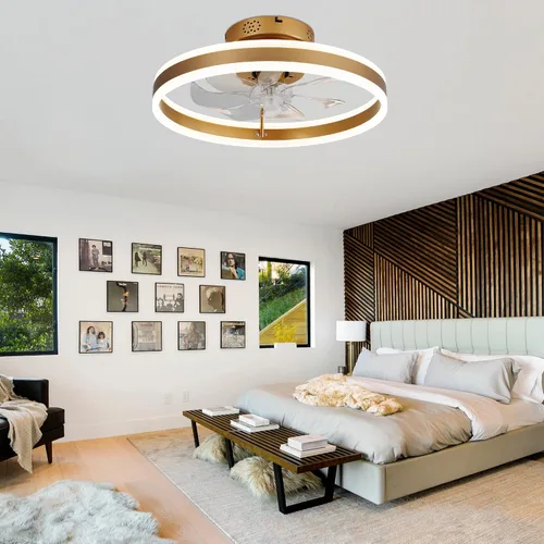 Vista 2 de Ventiladores de techo dorados de 20 pulgadas con luces para dormitorio Oro