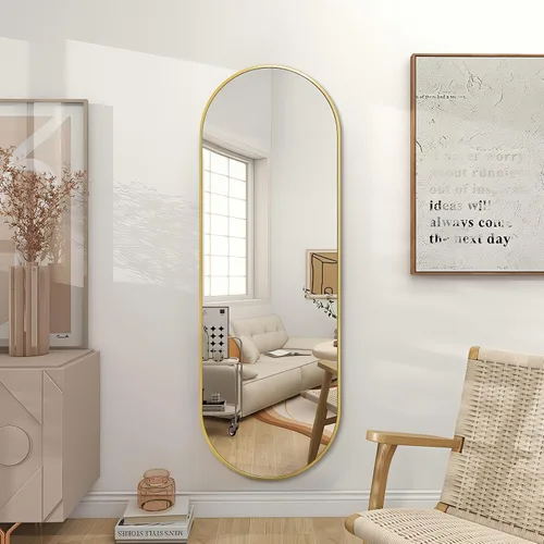 Vista 11 de Niccy - Espejo ovalado de longitud completa de 48"×16", espejo largo de pared con marco de aluminio, espejos grandes para sala de estar, espejo Negro