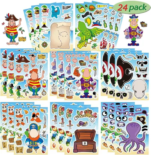 Vista 15 de DUJAA 24 hojas de calcomanías de cumpleaños, calcomanías Make-a-Cake para niños, juego de calcomanías de pastel de cumpleaños, color