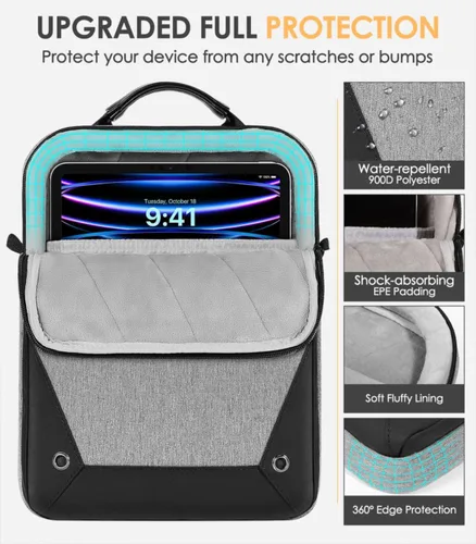 Vista 4 de MoKo Funda para tablet de 9 a 11 pulgadas, funda de transporte protetivo de 360° compatible con iPad 10th 10.9, iPad Air 5/4th 10.9, iPad 9/8th Gris
