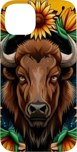 Vista 15 de American Bison with Sunflower Wreath Kansas State Tattoo Art Case for iPhone XR