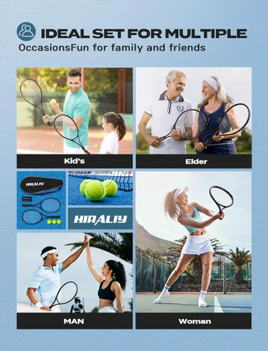 Vista 5 de HIRALIY Juego de raquetas de tenis de 27 pulgadas para adultos, raquetas de tenis preencordadas para 2 jugadores, 2 cintas de sobreagarre, 3 pelotas