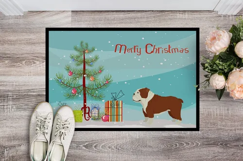 Vista 2 de Caroline's Treasures CK3536JMAT - Felpudo de árbol de Navidad con diseño de bulldog inglés, 24 x 36 pulgadas, para interiores y exteriores