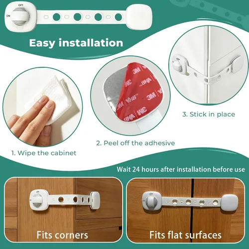 Vista 3 de Cerraduras de seguridad para niños a prueba de bebés, paquete de 2 cerraduras para bebés, para muebles, hornos de cocina, asientos de inodoro