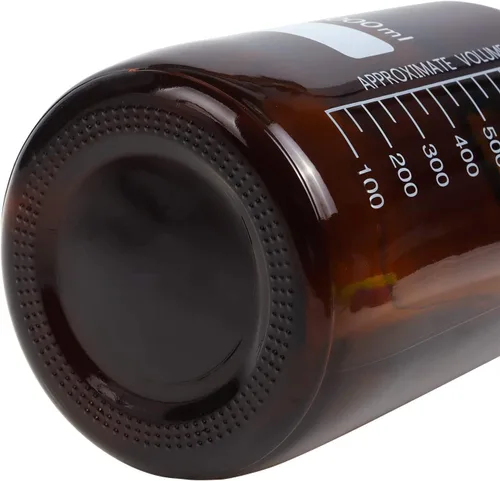 Vista 6 de Botellas ámbar de almacenamiento de medios de laboratorio, contenedor de vidrio graduado marrón GL45, tapa de rosca a prueba de fugas, multiusos Azul