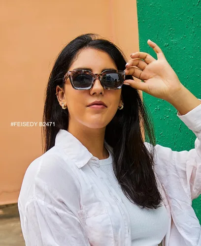 Vista 5 de FEISEDY Gafas de sol clásicas para mujer, gafas de sol cuadradas gruesas, marco grueso, UV400 B2471