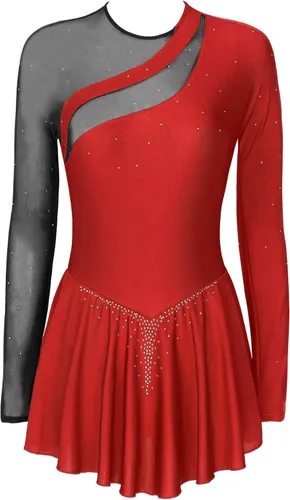Vista 3 de Disfraz de baile lírico para mujer, manga larga, malla, vestido de patinaje artístico, espalda descubierta, leotardo de ballet