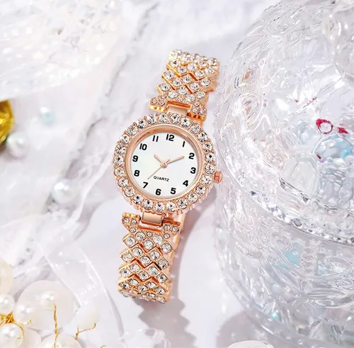 Vista 3 de Relojes de pulsera de lujo para mujer, reloj de pulsera de diamante, reloj de cuarzo casual de moda para mujer
