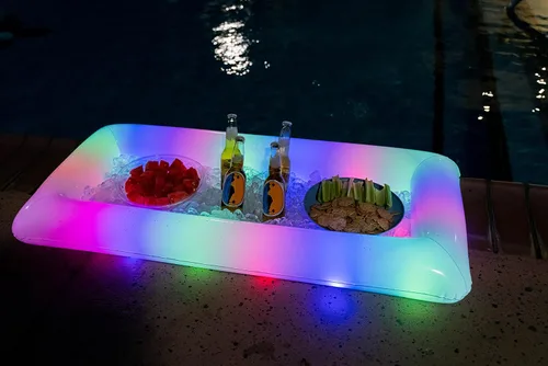 Vista 4 de PoolCandy Enfriador de buffet LED inflable de 48 pulgadas, bandeja de servicio de fiesta, enfriador de hielo iluminado para bebidas, alimentos