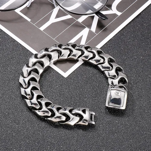 Vista 2 de Pulsera de cadena estilo armadura de muñeca para hombre, joyería punk de acero inoxidable para hombres, plata genial, regalos para hombres 8.26