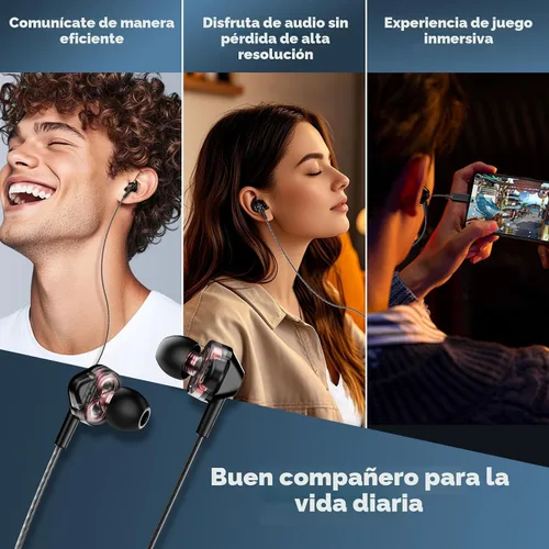 Vista 8 de Auriculares con cable USB-C, auriculares in-ear de doble controlador con micrófono, ajuste de cancelación de ruido, graves profundos, cable sin