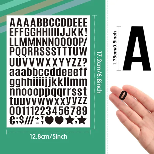 Vista 2 de Qilery 32 hojas de 0.5 pulgada de calcomanías de letras y números autoadhesivas, letras de vinilo alfabéticas de gran fuente, etiquetas de números