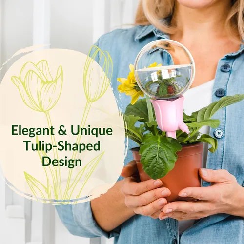 Vista 6 de NiHome 2 piezas de globos de riego automático para plantas de interior y exterior, bombillas de riego por goteo automático ajustables con estacas