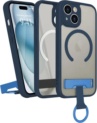 Vista 9 de Funda para iPhone 16 Pro Max, compatible con Magsafe, color negro Funda magnética mate translúcida, agarre de anillo de dedo, soporte ajustable