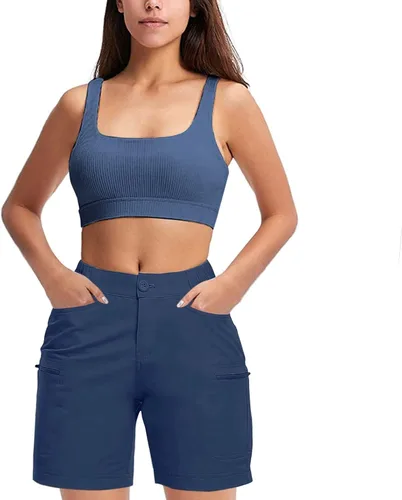 Vista 2 de Sport Womens Shorts with Pockets Summer Casual Athletic Biker Shorts for Women High Waist Trousers High Rise Pants Blue