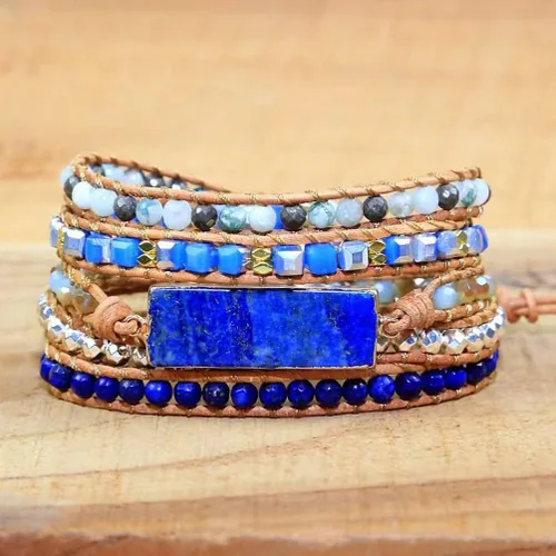 Vista 4 de ZOSOJONA Pulseras envolventes para mujer, estilo bohemio, piedra natural, jaspe turquesa, colección de joyas, Ágata